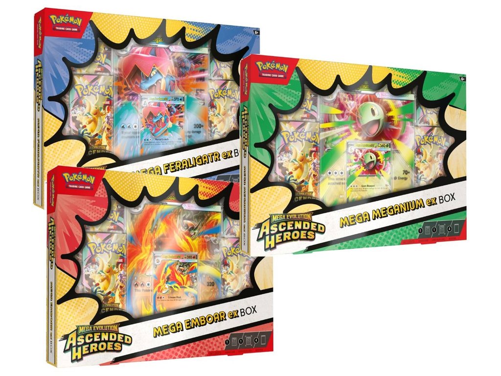 Pokémon TCG: Ascended Heroes Mega Feraligatr/Meganium/Emboar EX box